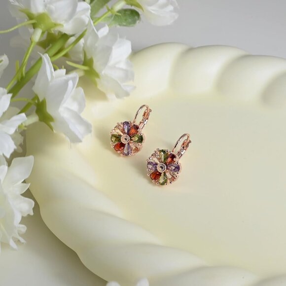 Women's Multi Trendy Beautiful Unique Flower Leverback Vintage Floral Earrings - Picture 6 of 7